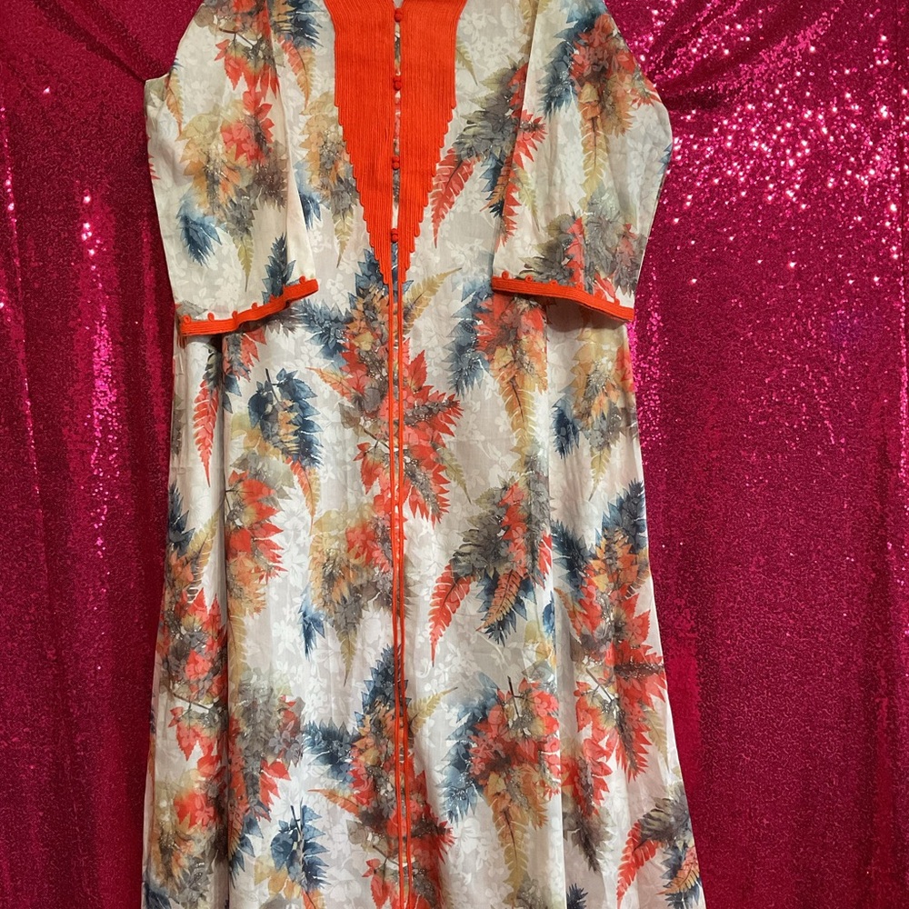 Floral Patterned Dress with Orange Accents